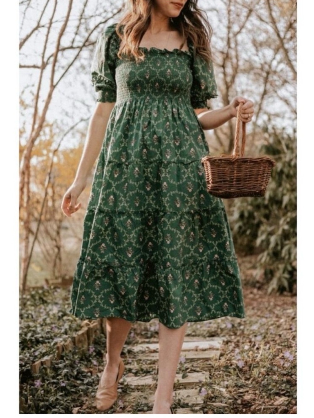 Hill House Home Nesli Nap Dress in the Emerald Trellis - Picture 2 of 6